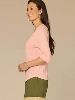 Elbow Roll Cuff Sleeve Split V Neck Surplus Hem Knit Top