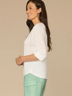Elbow Roll Cuff Sleeve Split V Neck Surplus Hem Knit Top