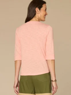 Elbow Roll Cuff Sleeve Split V Neck Surplus Hem Knit Top