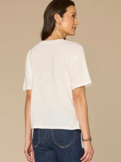 Elbow Sleeve Scoop Neck Side Tie Printed Mixed Media Petite Knit Top