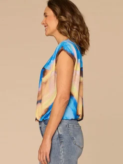 Extended Cap Sleeve Scoop Neck Pleated Bubble Hem Petite Knit Top