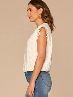 Extended Cap Sleeve Scoop Neck Scallop Trim Bubble Hem Knit Top