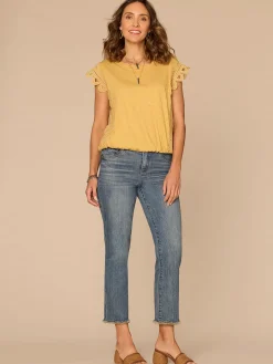 Extended Cap Sleeve Scoop Neck Scallop Trim Bubble Hem Petite Knit Top