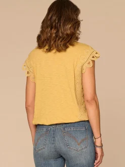 Extended Cap Sleeve Scoop Neck Scallop Trim Bubble Hem Petite Knit Top