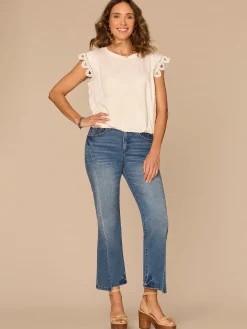 Extended Cap Sleeve Scoop Neck Scallop Trim Bubble Hem Petite Knit Top