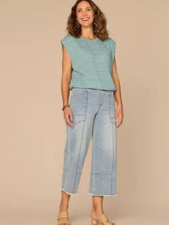 Extended Origami Cap Sleeve Scoop Neck Metallic Stripe Knit Top