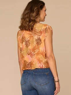 Extended Shoulder Sleeve Boat Neck Printed Bubble Hem Petite Knit Top