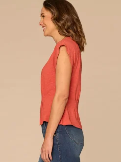 Extended Sleeve Embroidered Scoop Neck Pleated Peplum Knit Top