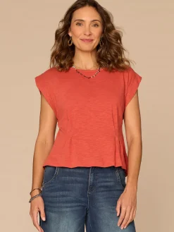 Extended Sleeve Embroidered Scoop Neck Pleated Peplum Knit Top