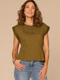 Extended Sleeve Scoop Neck Peplum Hem Embroidered Knit Top