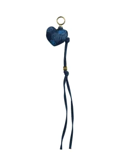 Indigo Democracy Clothing Embroidered Heart Bag Charm with Tassel