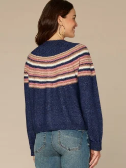 Long Sleeve Round Neck Snap Front Striped Petite Sweater Cardigan