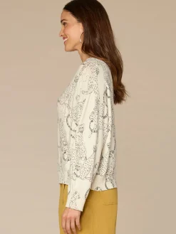 Long Straight Sleeve Ribbed Boat Neck Printed Pull Over Petite Sweater