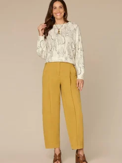 Long Straight Sleeve Ribbed Boat Neck Printed Pull Over Petite Sweater
