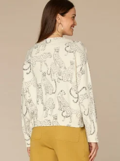Long Straight Sleeve Ribbed Boat Neck Printed Pull Over Petite Sweater