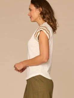Multi Color Crochet Cap Sleeve Notched V-Neck Petite Knit Top