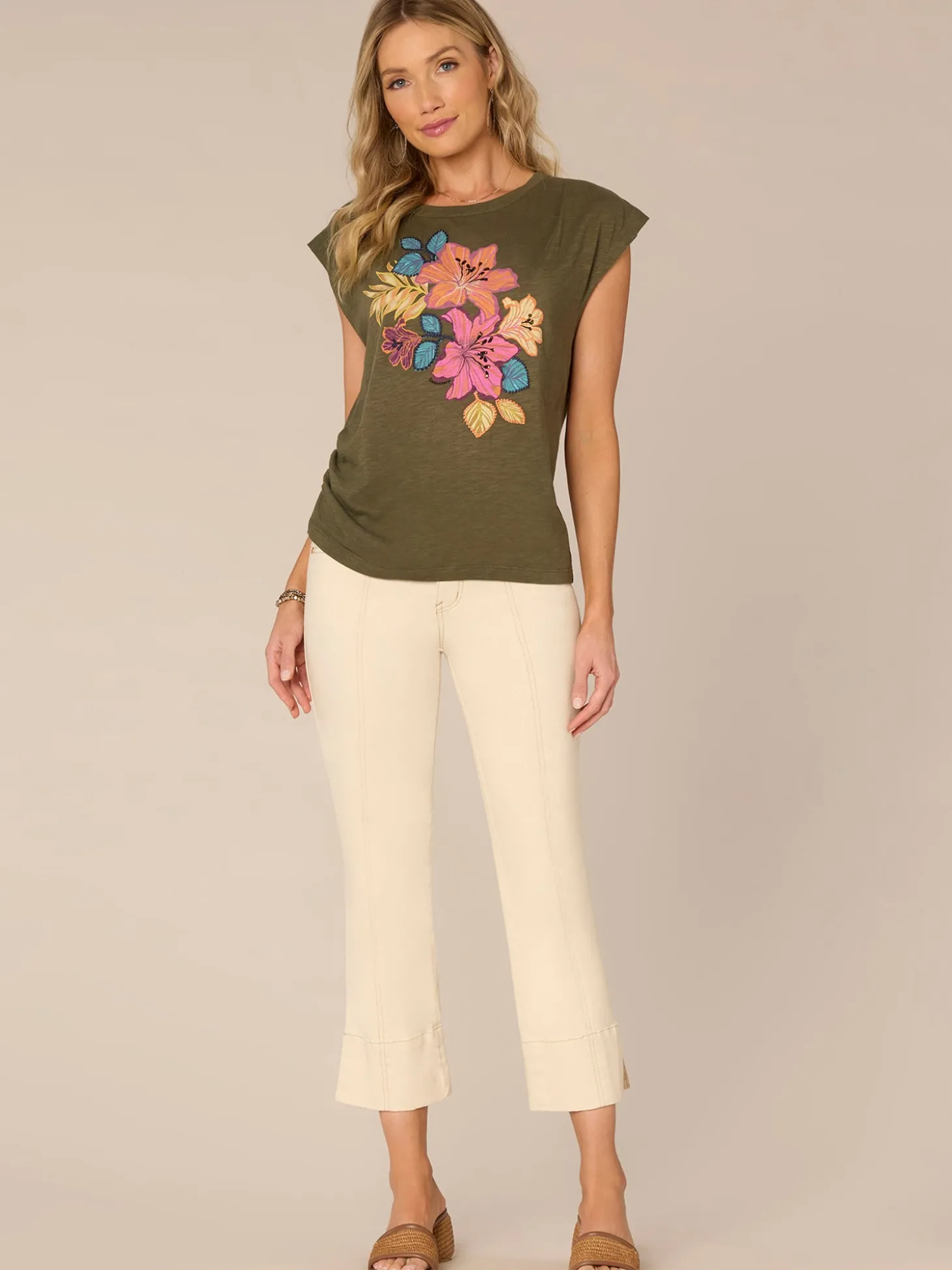 Origami Cap Sleeve Scoop Neck Screen Printed Petite Knit Top
