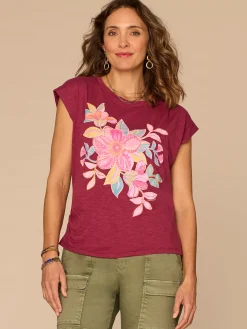 Origami Cap Sleeve Scoop Neck Screen Printed Petite Knit Top