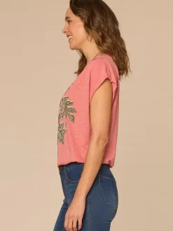 Origami Cap Sleeve Scoop Neck Cased Hem Printed Petite Knit Top