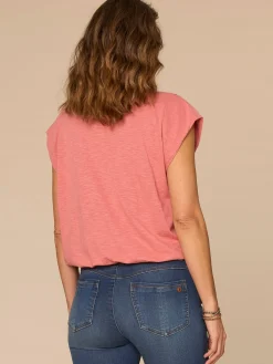 Origami Cap Sleeve Scoop Neck Cased Hem Printed Petite Knit Top
