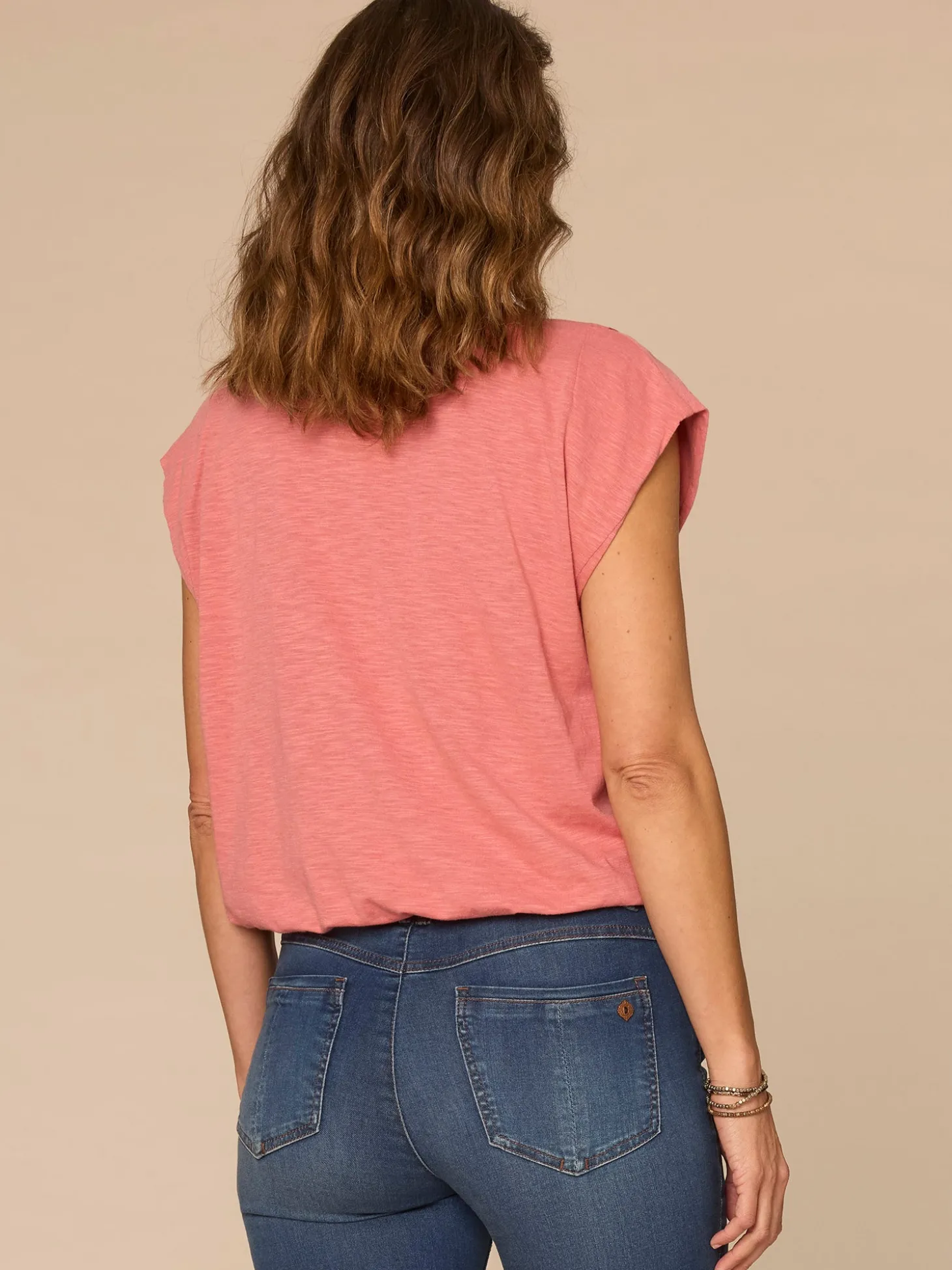 Origami Cap Sleeve Scoop Neck Cased Hem Printed Petite Knit Top