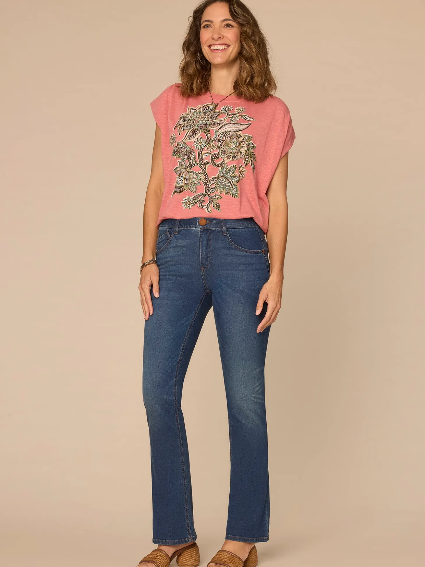 Origami Cap Sleeve Scoop Neck Cased Hem Printed Petite Knit Top