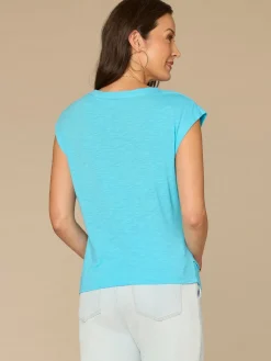 Origami Sleeve Scoop Neck Side Ruched Screen Print Petite Knit Top