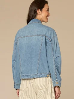 Oversized Barrel Sleeve Welt Pocket Hi-Low Hem Petite Denim Jacket