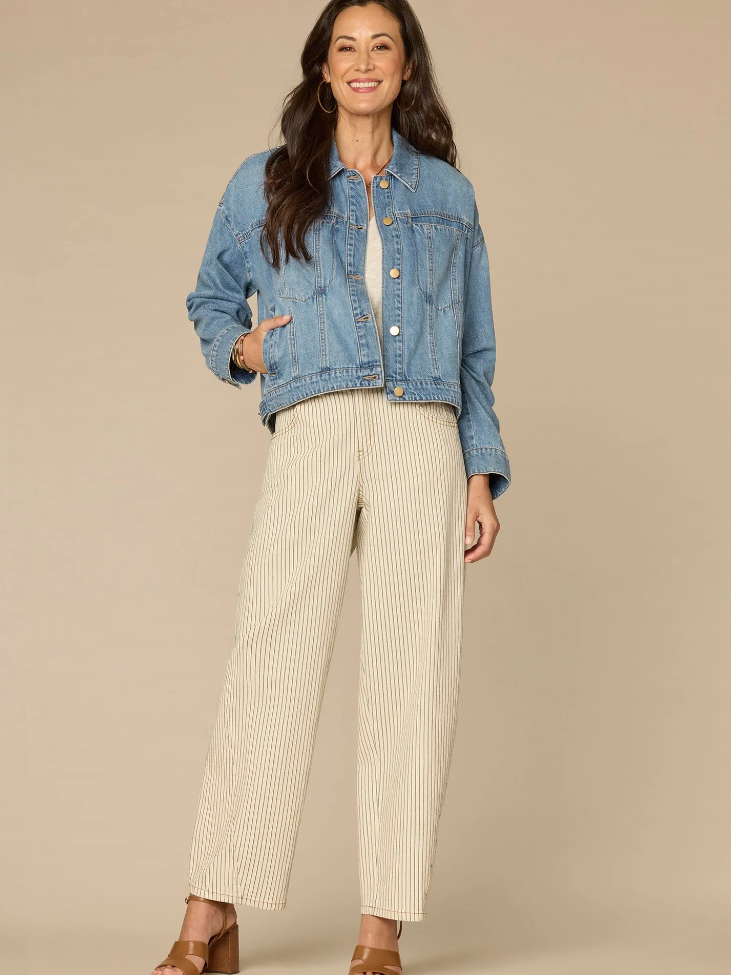 Oversized Barrel Sleeve Welt Pocket Hi-Low Hem Petite Denim Jacket