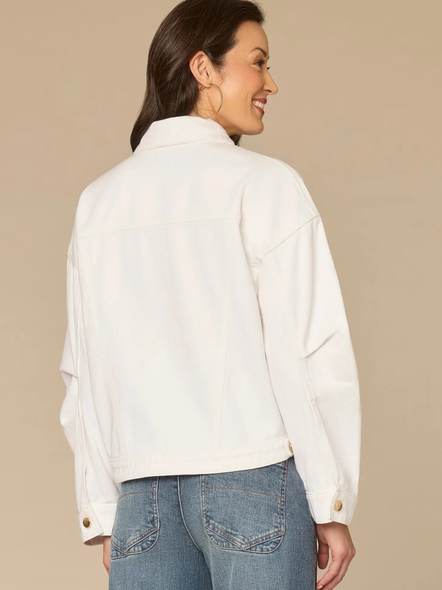 Oversized Barrel Sleeve Welt Pocket Hi-Low Petite Denim Jacket