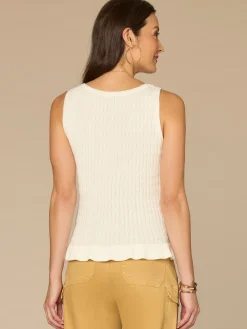 Round Neck Peplum Hem Pointelle Rib Sweater Tank Top