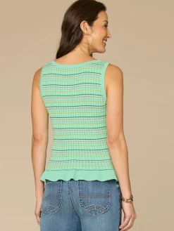 Round Neck Peplum Hem Pointelle Rib Sweater Tank Top