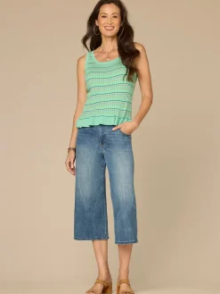 Round Neck Peplum Hem Pointelle Rib Sweater Tank Top