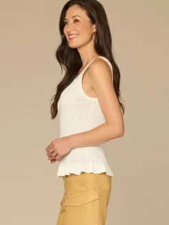 Round Neck Peplum Hem Pointelle Rib Sweater Tank Top