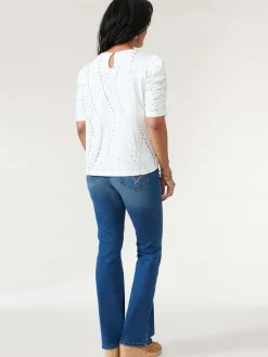 Ruched Elbow Sleeve Scoop Neck Dot Print Knit Top