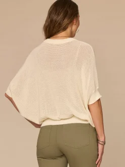 Short Dolman Sleeve Round Neck Palm Tree Embroidered Sweater
