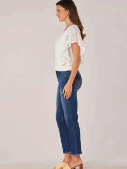 Short Flutter Sleeve V-Neck Lace Mix Media Top