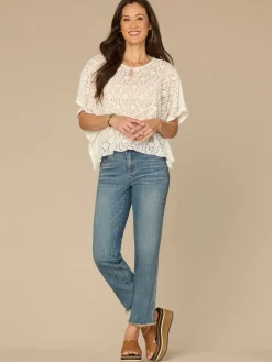 Short Sleeve Scoop Neck All Over Lace Knit Poncho