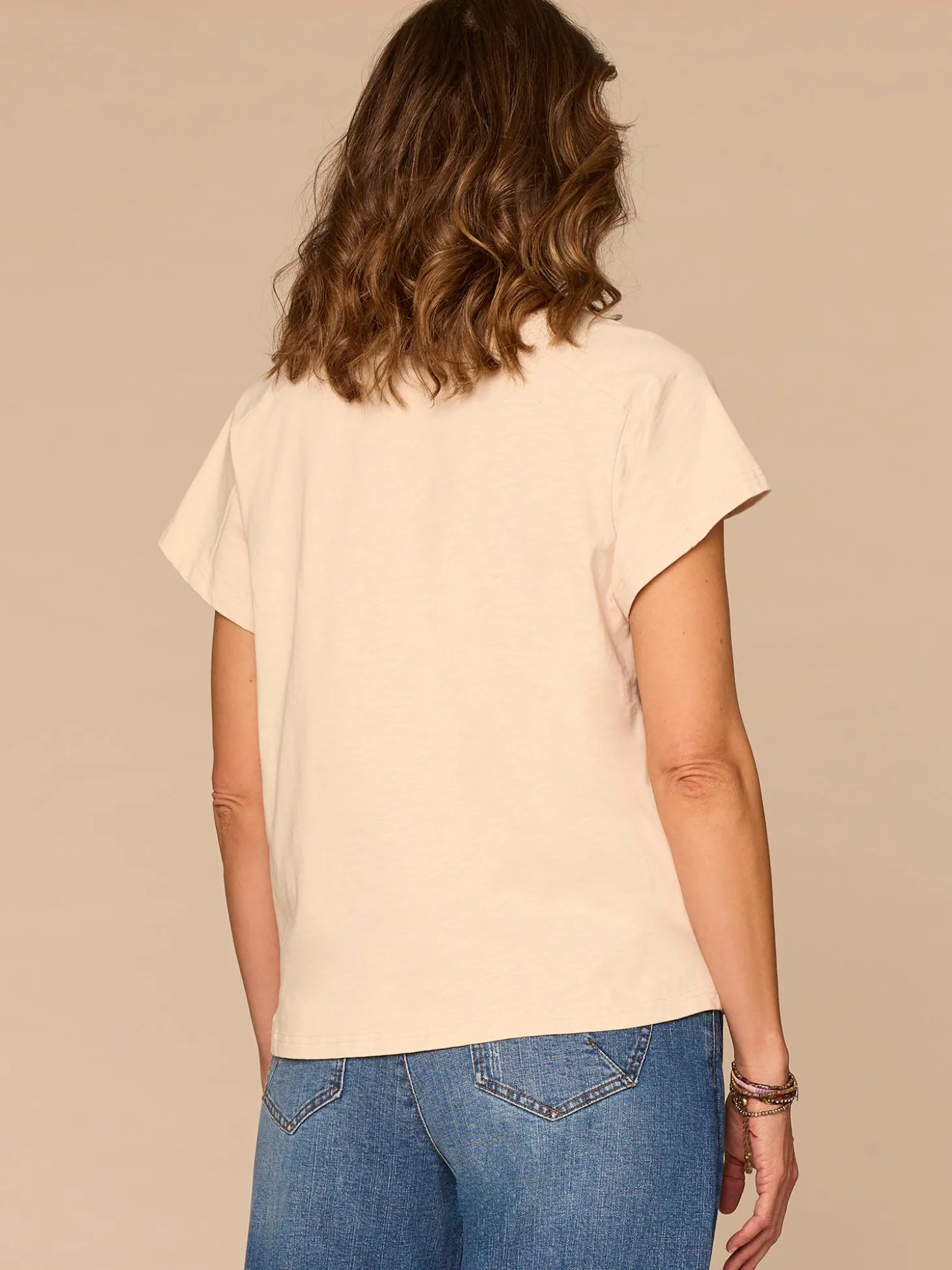 Short Sleeve Scoop Neck Palm Tree Embroidered Knit Boyfriend Tee
