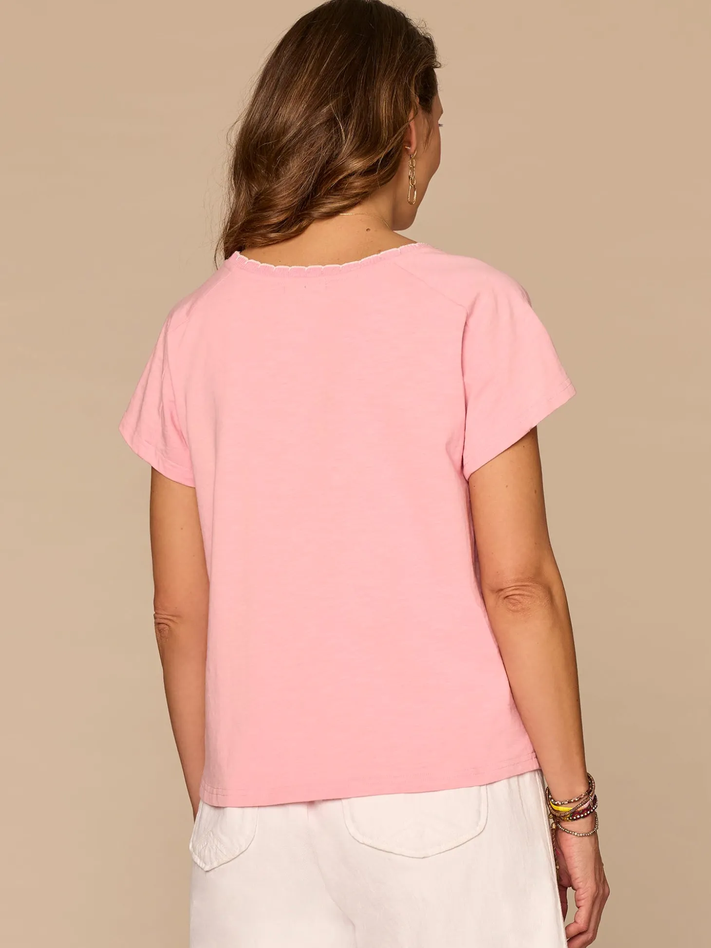 Short Sleeve Scoop Neck Palm Tree Embroidered Knit Boyfriend Tee
