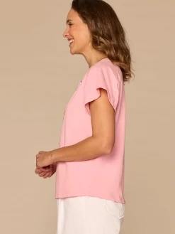 Short Sleeve Scoop Neck Palm Tree Embroidered Knit Boyfriend Tee