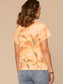 Short Sleeve Scoop Neck Palm Tree Print Petite Knit Boyfriend Tee