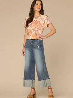Short Sleeve Scoop Neck Placement Print Petite Knit Boyfriend Tee