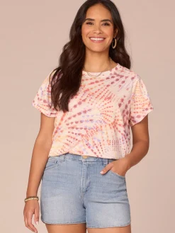 Short Sleeve Scoop Neck Placement Print Petite Knit Boyfriend Tee