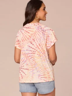 Short Sleeve Scoop Neck Placement Print Petite Knit Boyfriend Tee