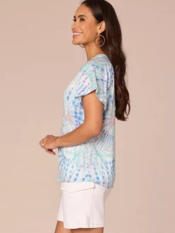 Short Sleeve Scoop Neck Placement Print Petite Knit Boyfriend Tee