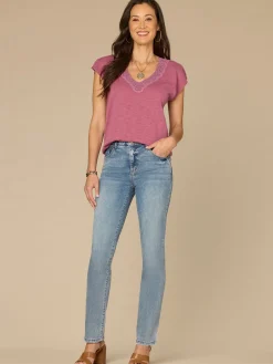 Short Split Sleeve Embroidered Lace V-Neck Sweater Top