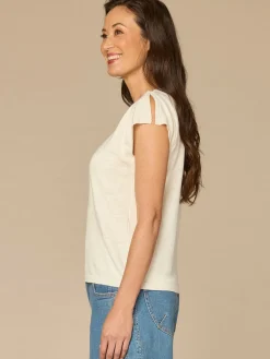 Short Split Sleeve Embroidered Lace V-Neck Sweater Top