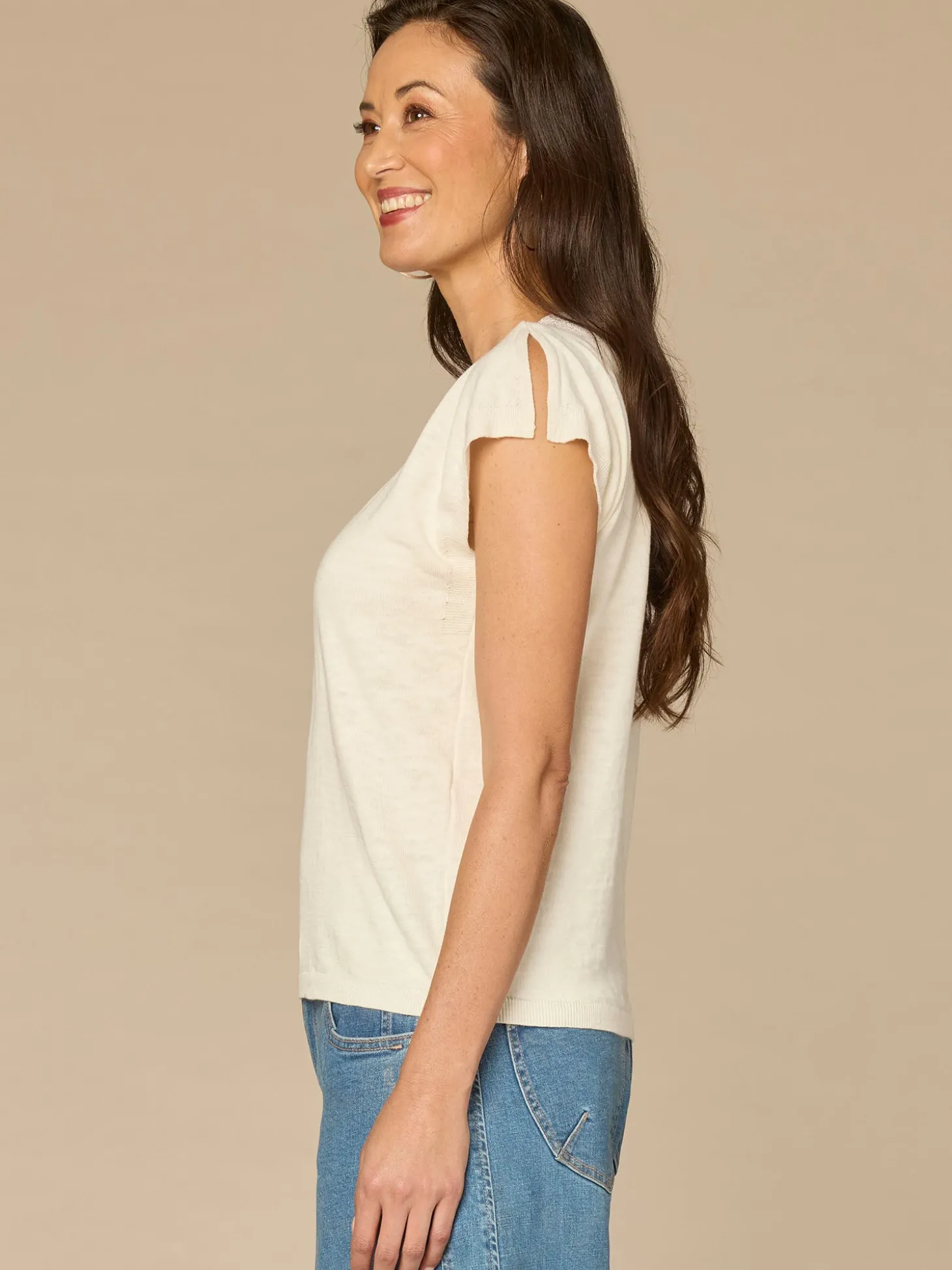 Short Split Sleeve Embroidered Lace V-Neck Sweater Top