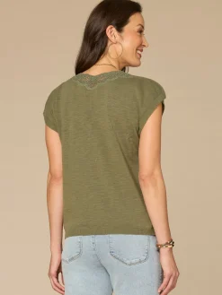 Short Split Sleeve Embroidered Lace V-Neck Sweater Top